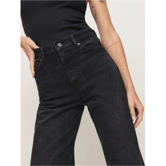 Reformation Black Cary High Rise Slouchy Wide Leg Cropped Jeans Size 32 - Picture 9 of 9